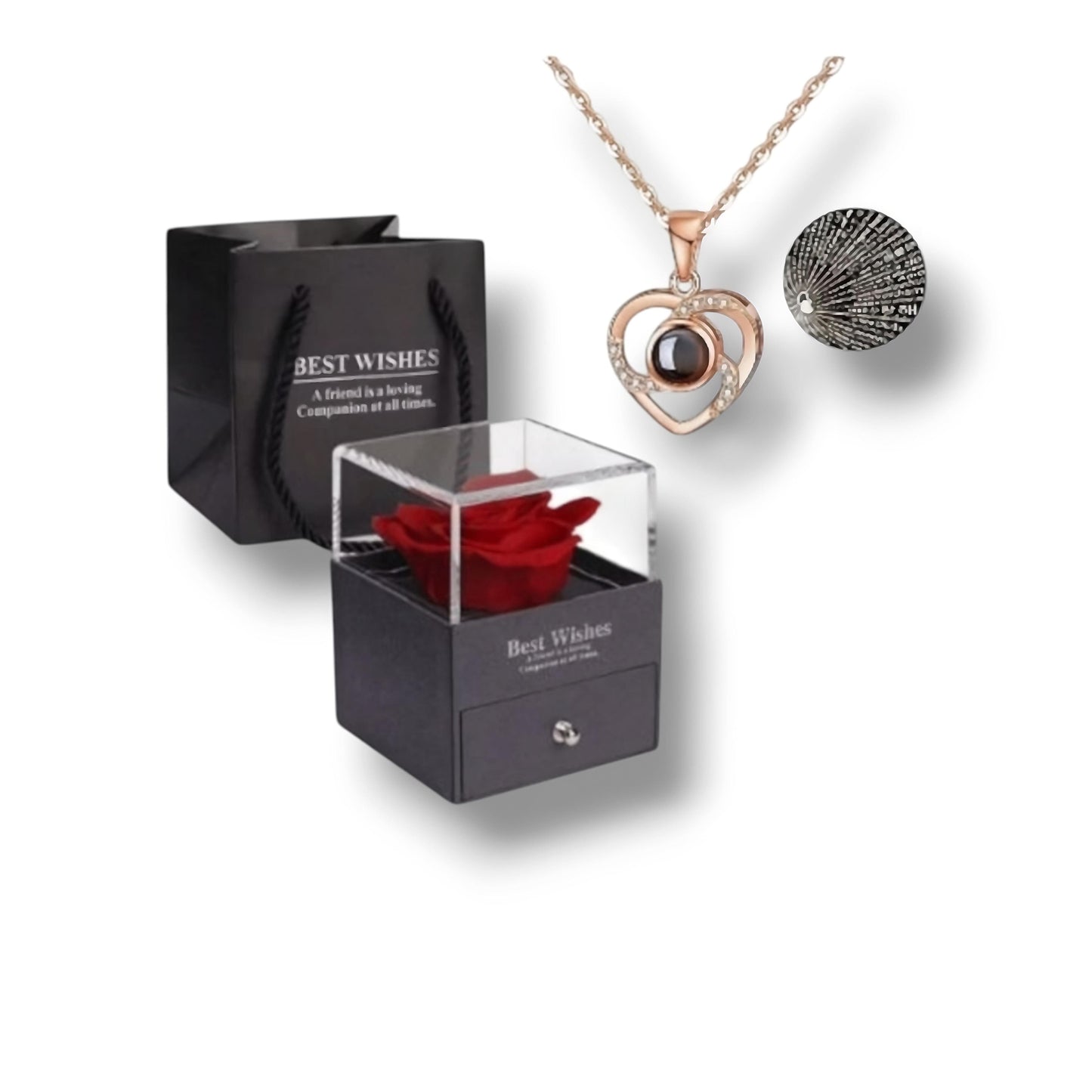 Caja de Rosa Eterna | Collar "Te Amo" en 100 Idiomas