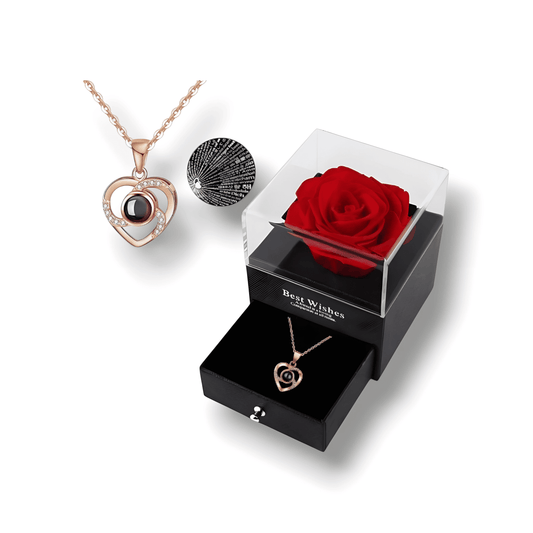 Caja de Rosa Eterna | Collar "Te Amo" en 100 Idiomas